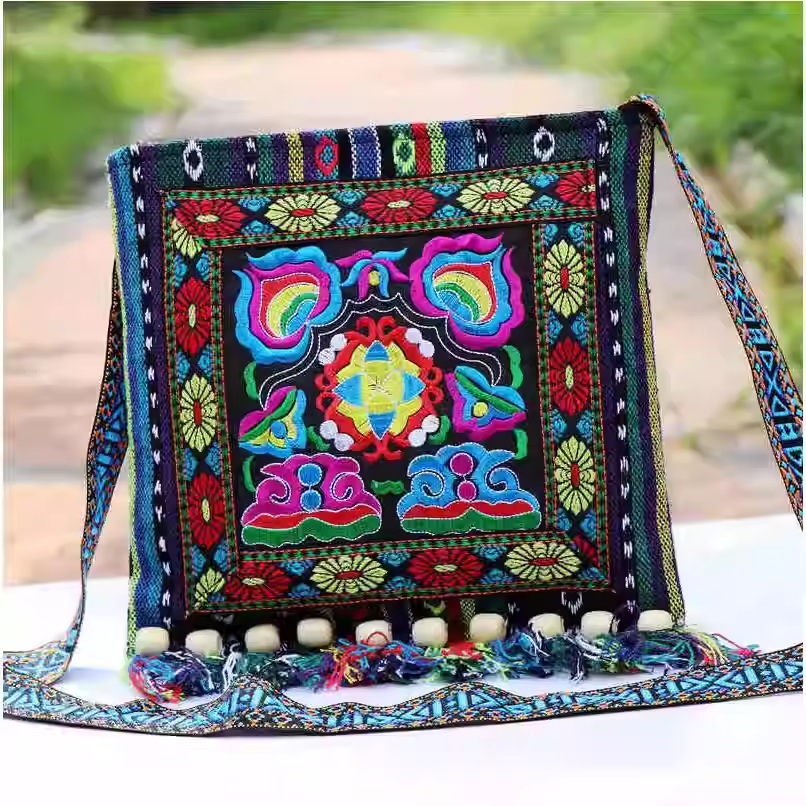Tibetan Style Crossbody Bag – Colorful Ethnic Woven Design